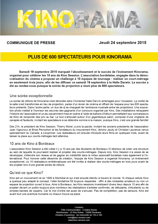communiqué de presse kinorama Bordeaux
